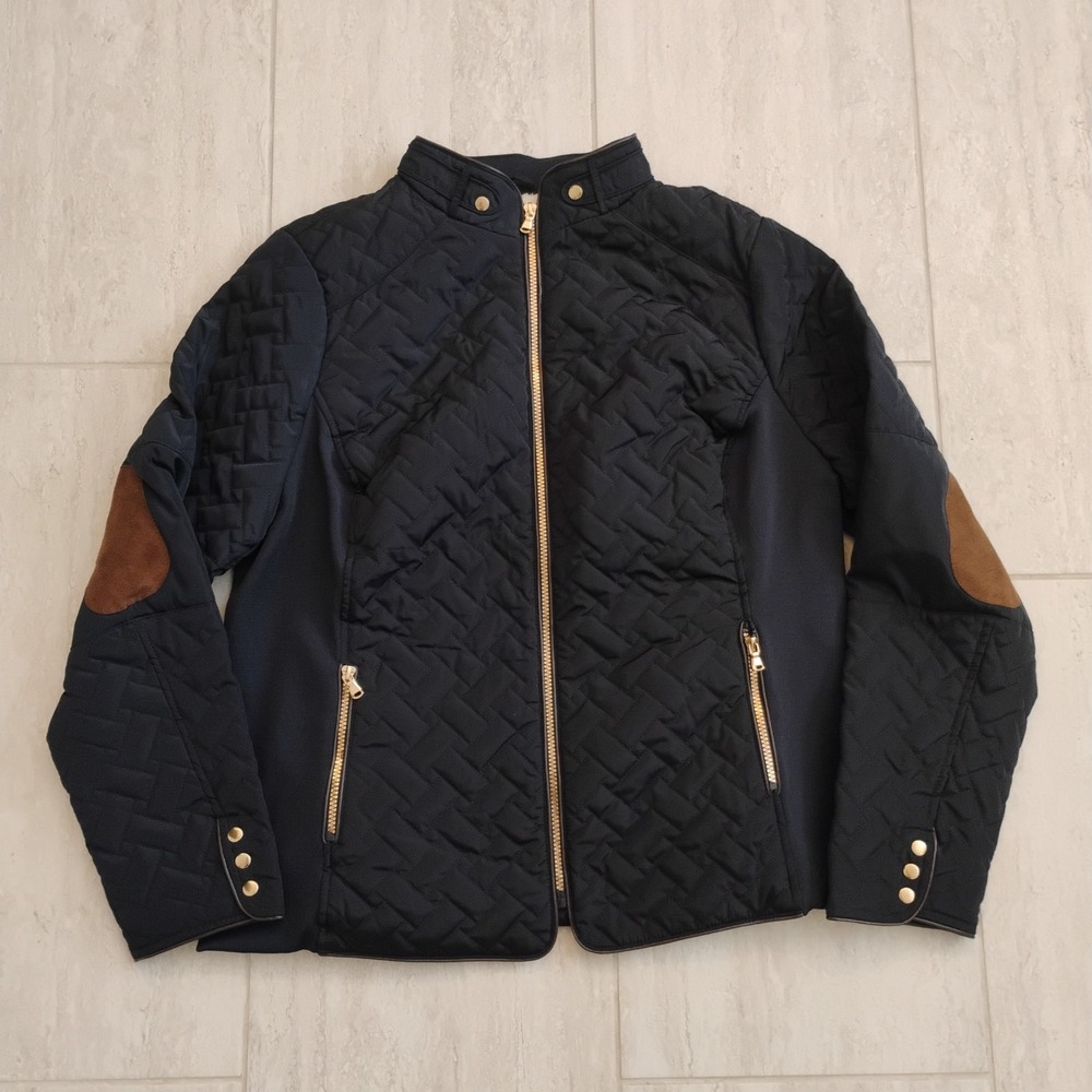 Cavalini Originals Quilted Jacket Womens Petite 2X Navy Sherpa Lined Zip Faux